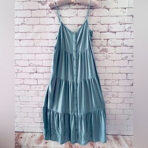 Pink Rose Button Front Tiered Maxi Dress - Size Small Summer Beach Casual Church